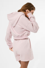 Kaiia Slogan Zip Through Cropped Hoodie Pink Chai