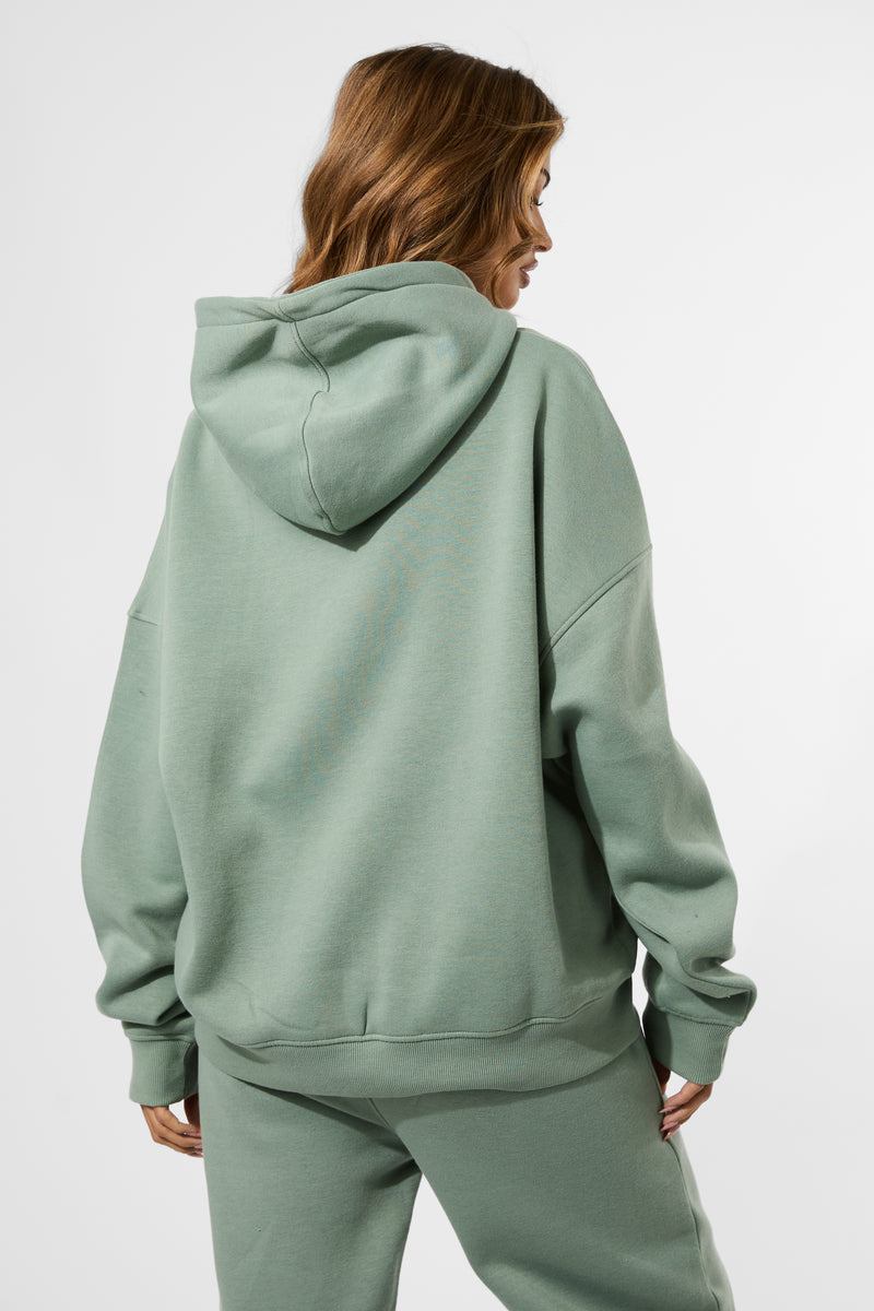 Kaiia Borg Slogan Oversized Hoodie Green Tea