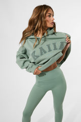 Kaiia Borg Slogan Oversized Hoodie Green Tea