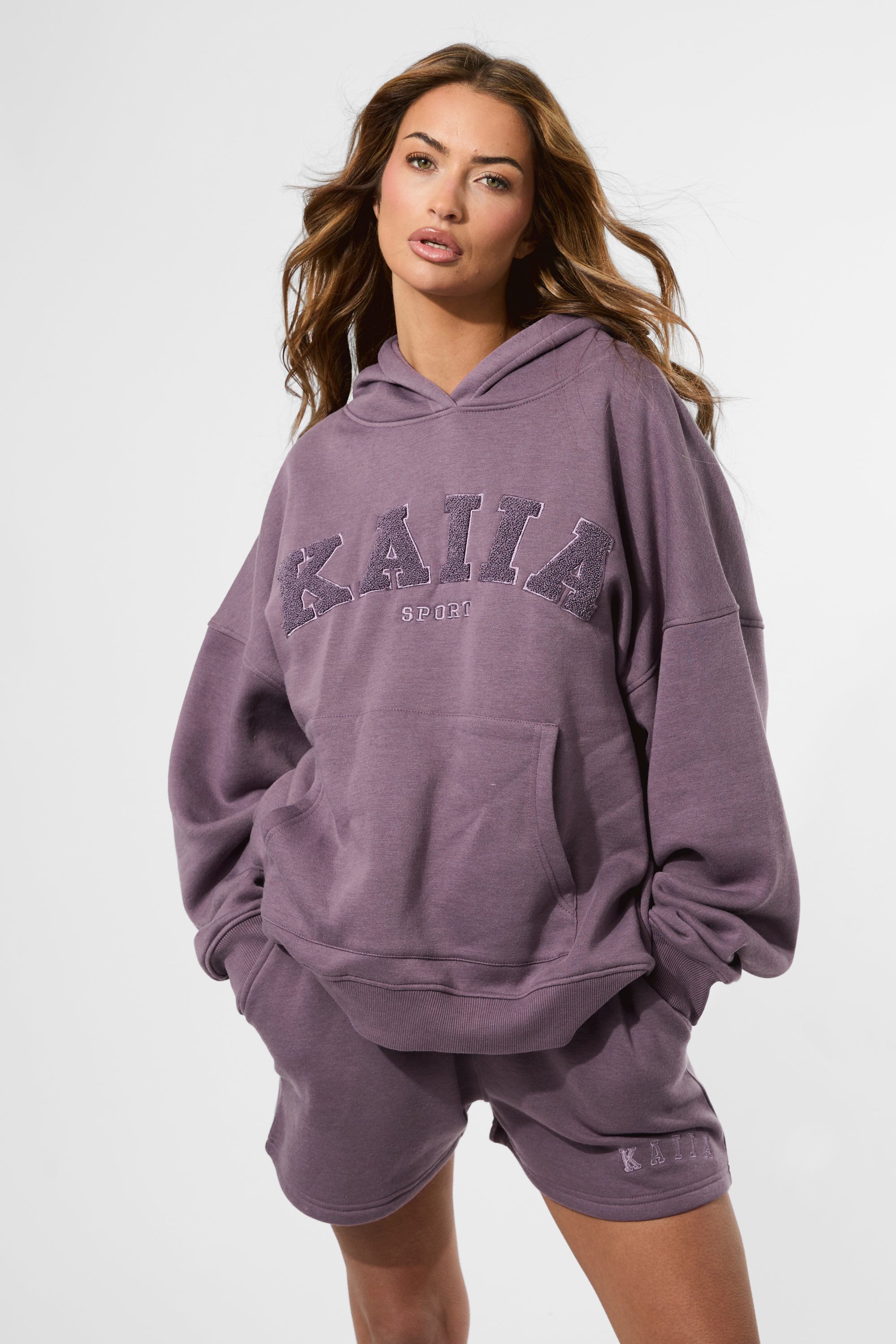 Kaiia Borg Slogan Oversized Hoodie Elderberry