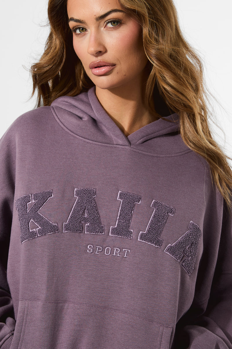 Kaiia Borg Slogan Oversized Hoodie Elderberry