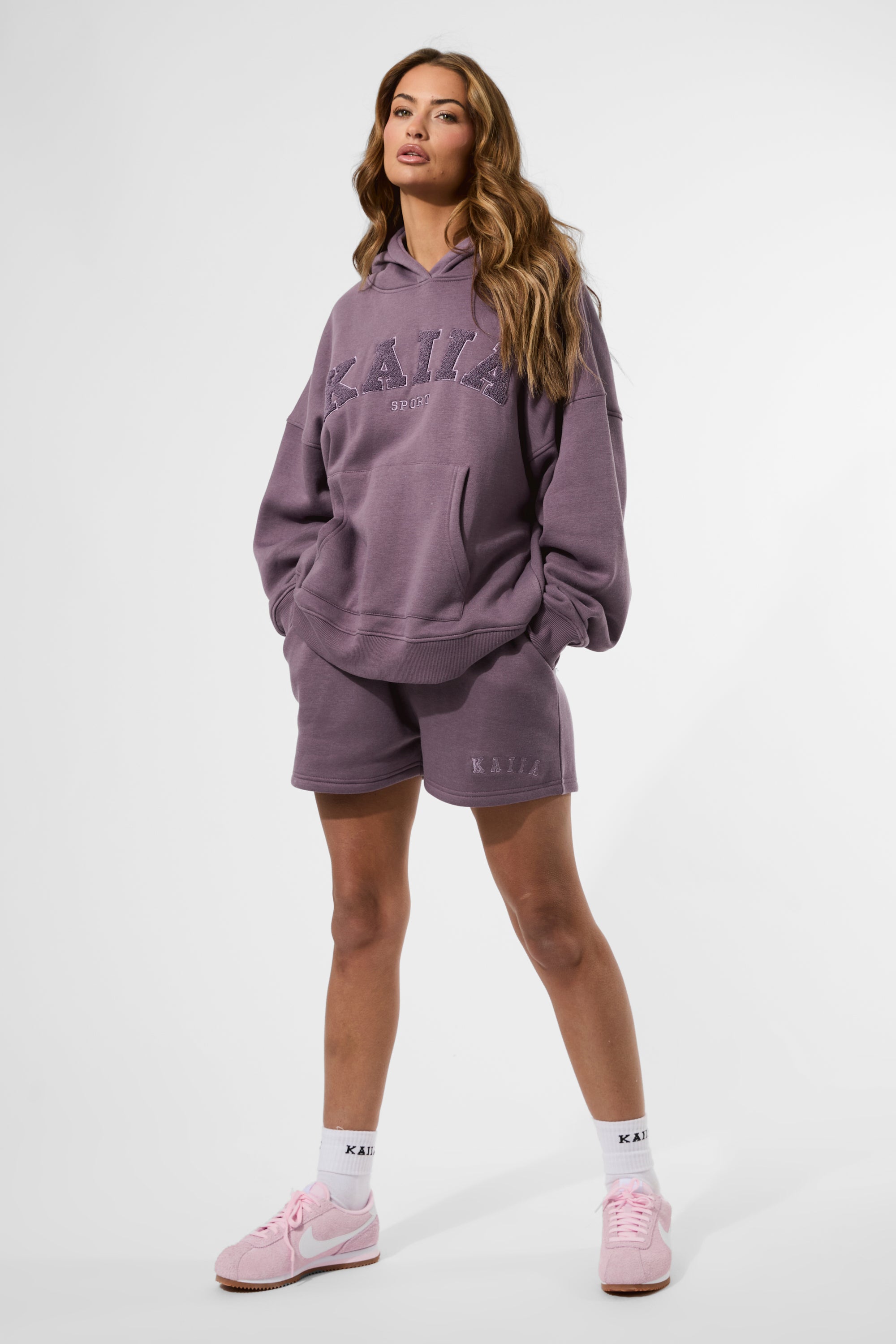 Kaiia Borg Slogan Oversized Hoodie Elderberry