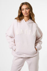 Kaiia Borg Slogan Oversized Hoodie Oat