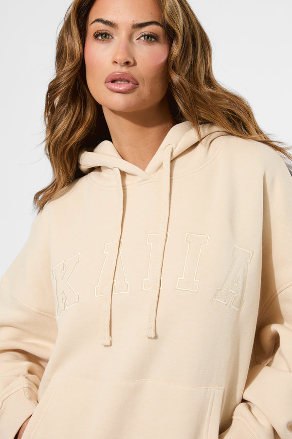 Kaiia Slogan Oversized Hoodie Custard Cream