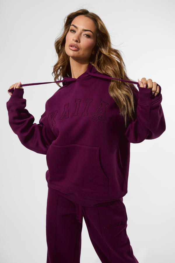 Kaiia Slogan Oversized Hoodie Grape