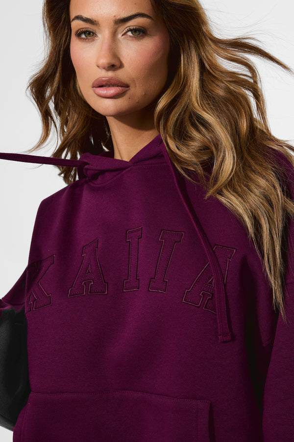 Kaiia Slogan Oversized Hoodie Grape