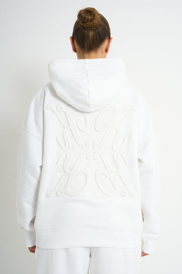 Kaiia Logo Embossed Oversized Hoodie White