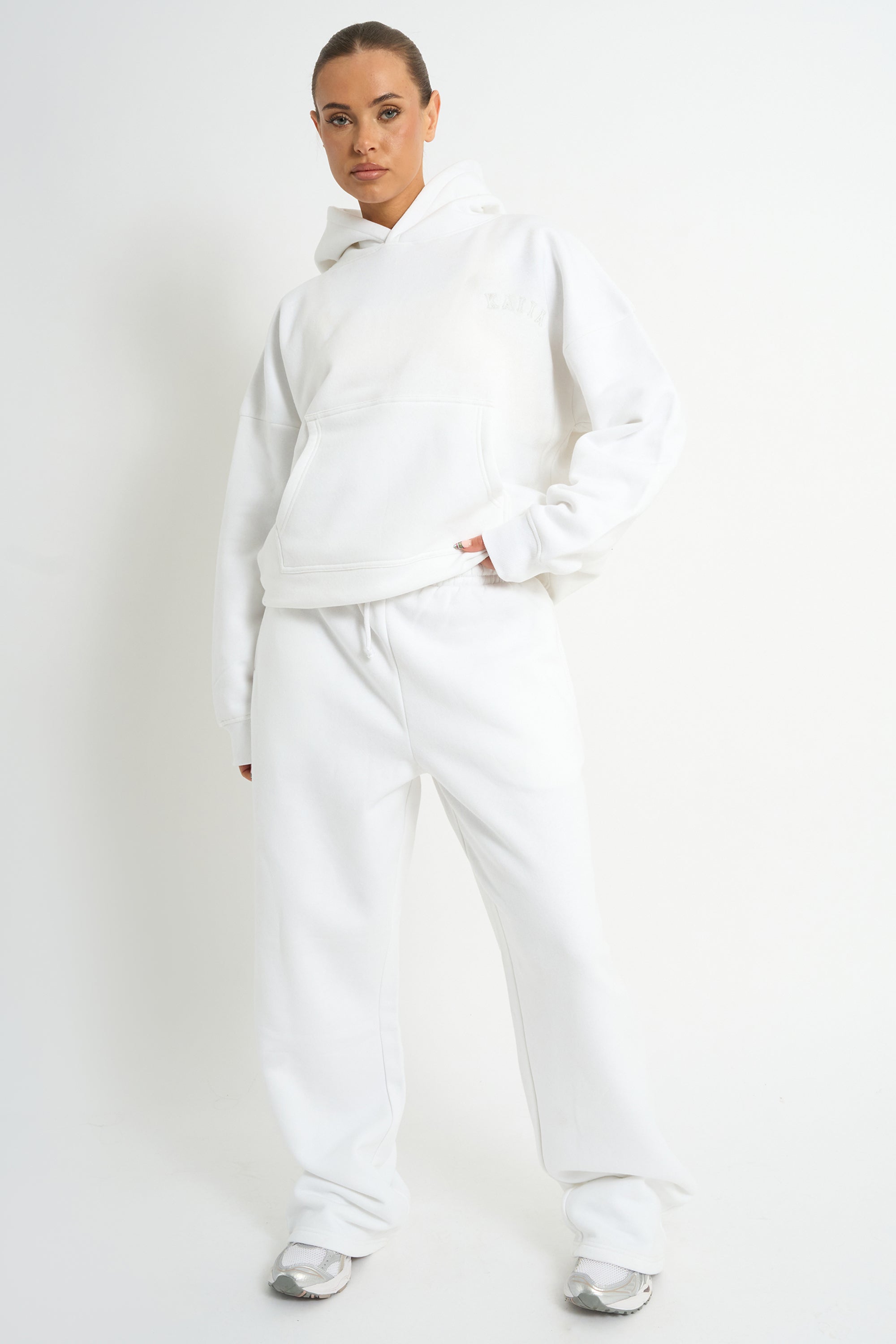 Kaiia Logo Embossed Oversized Hoodie White