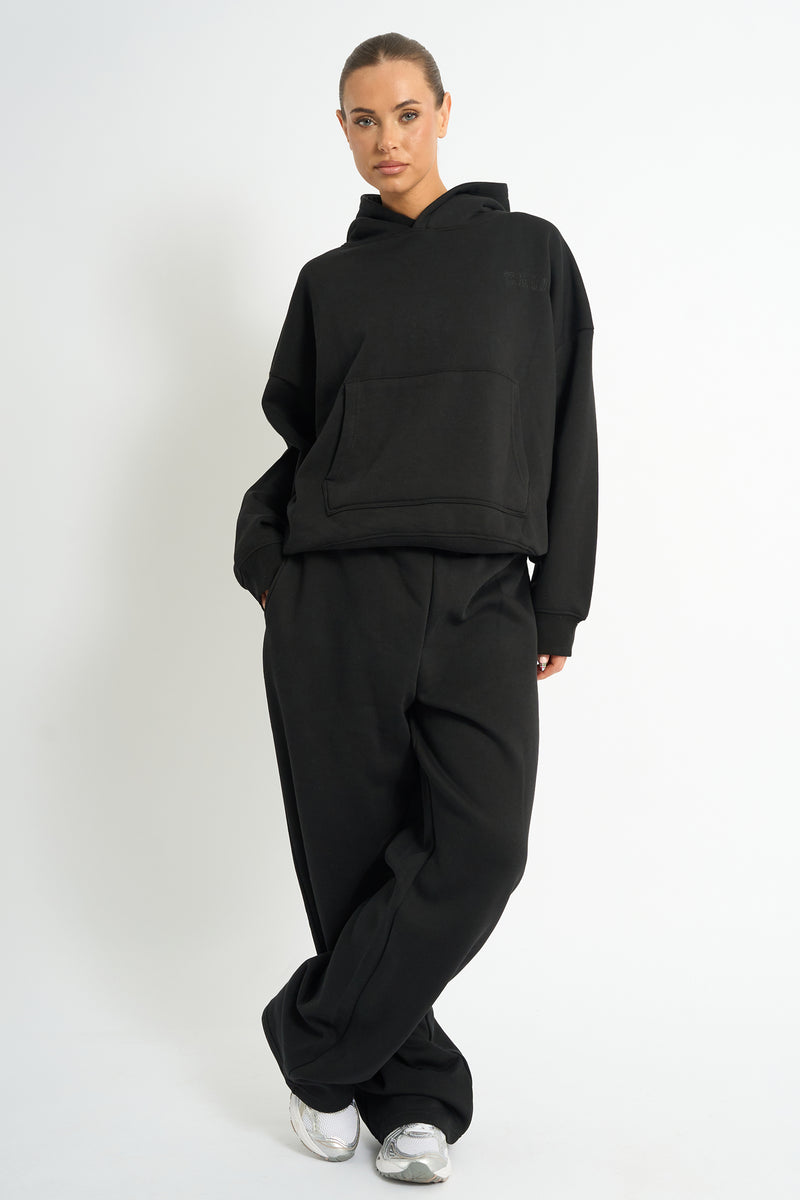 Kaiia Logo Embossed Oversized Hoodie Black