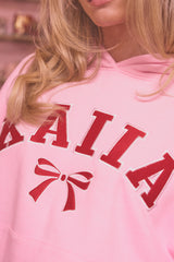 Kaiia Bow Embroidered Oversized Hoodie Baby Pink & Red