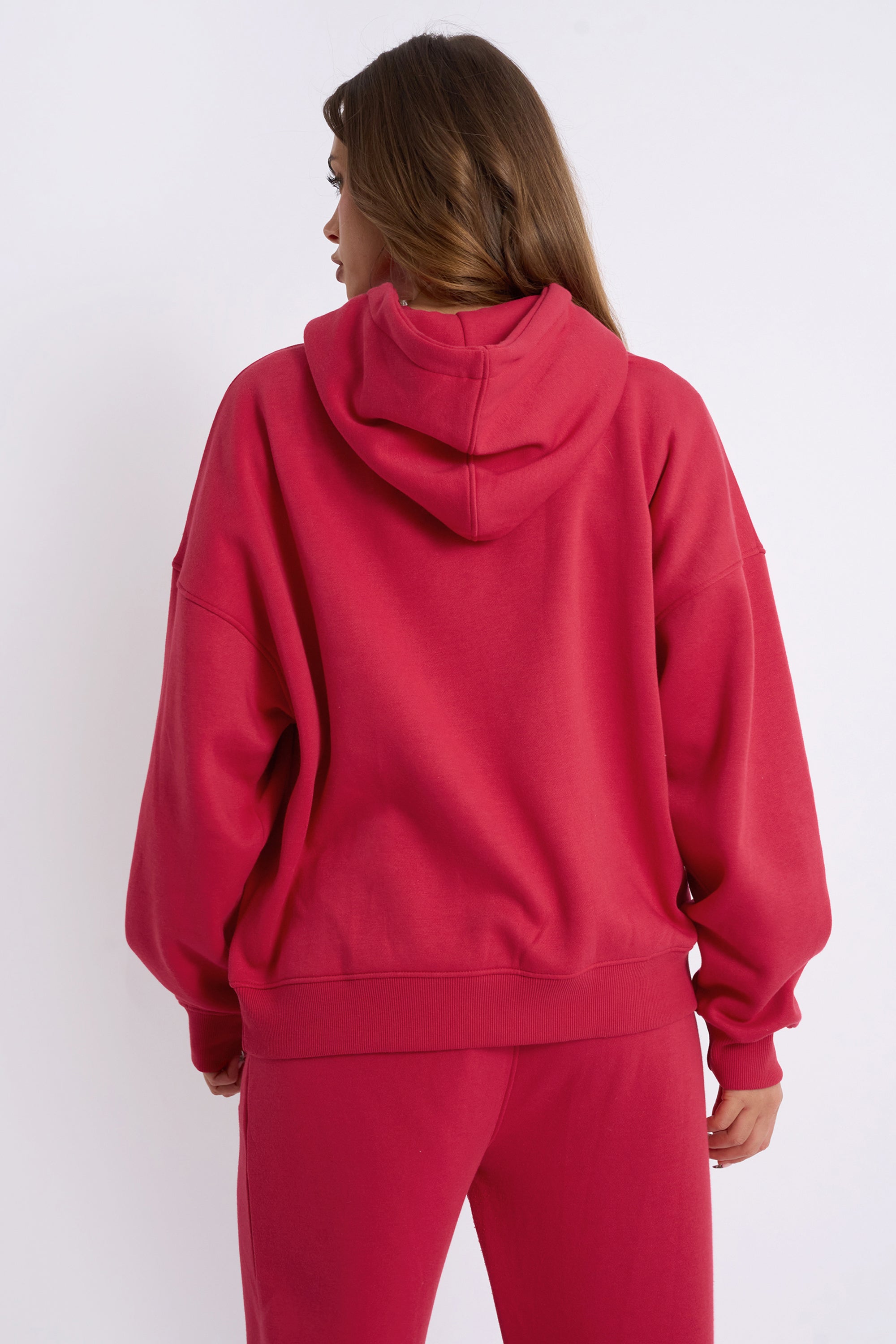 Kaiia Bow Embroidered Oversized Hoodie Red & Baby Pink