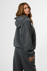 Kaiia Puff Print Oversized Hoodie Charcoal