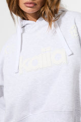 Kaiia Puff Print Cropped Oversized Hoodie Ash Grey Marl