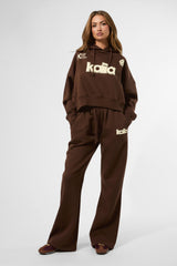 Kaiia Puff Print Cropped Oversized Hoodie Brown