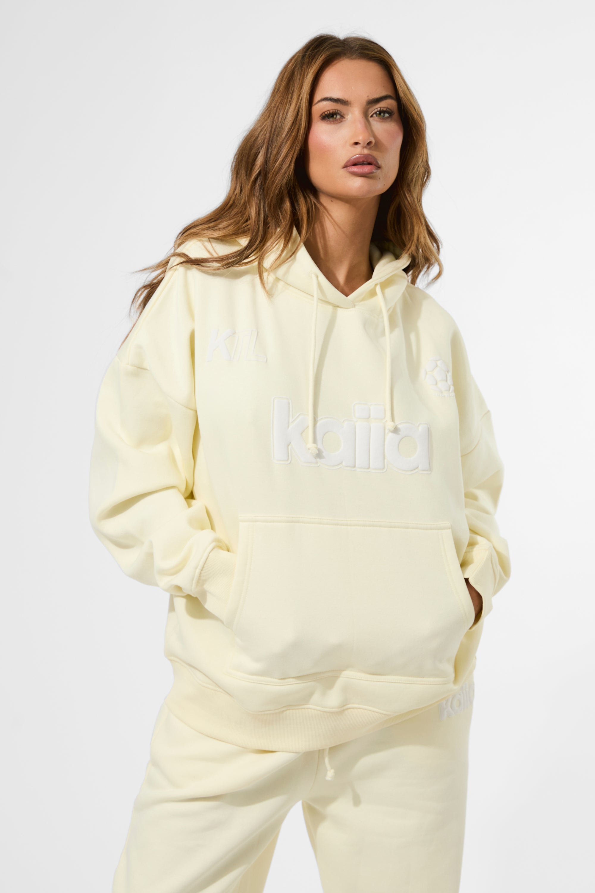 Kaiia Puff Print Oversized Hoodie Lemon