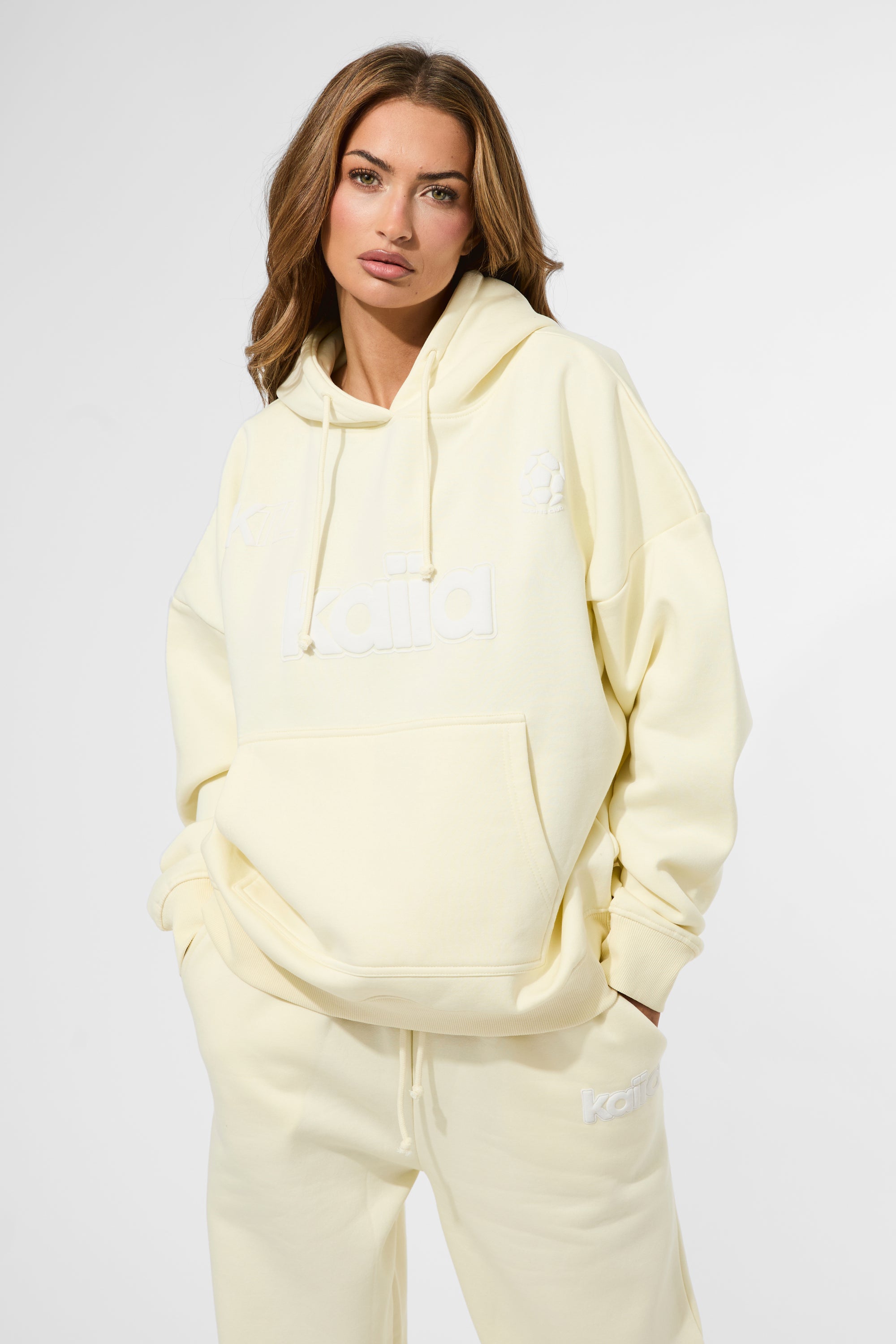 Kaiia Puff Print Oversized Hoodie Lemon