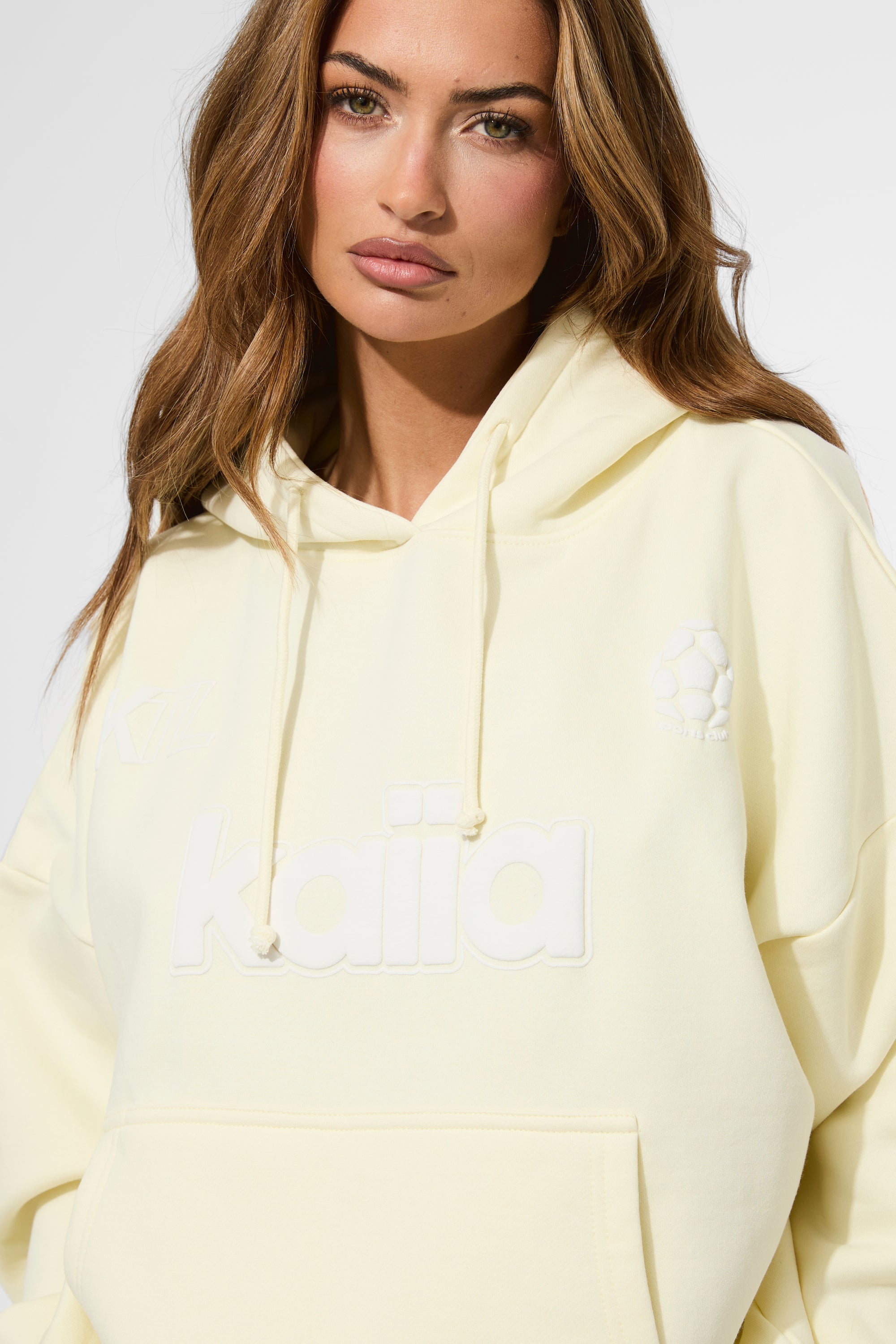 Kaiia Puff Print Oversized Hoodie Lemon