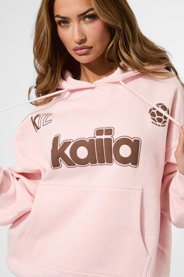 Kaiia Puff Print Oversized Hoodie Baby Pink