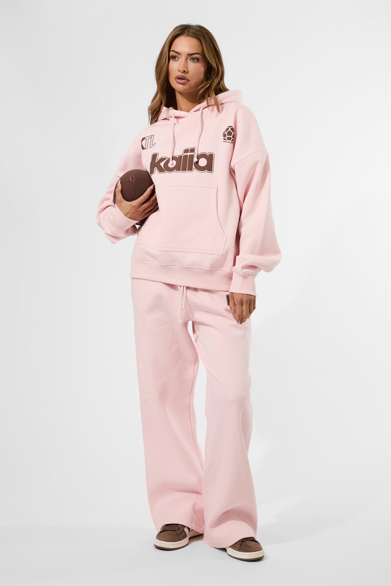 Kaiia Puff Print Oversized Hoodie Baby Pink