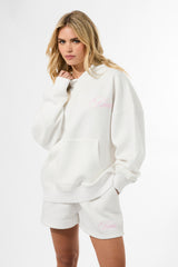 Kaiia Studio Script Logo Oversized Hoodie White & Pink