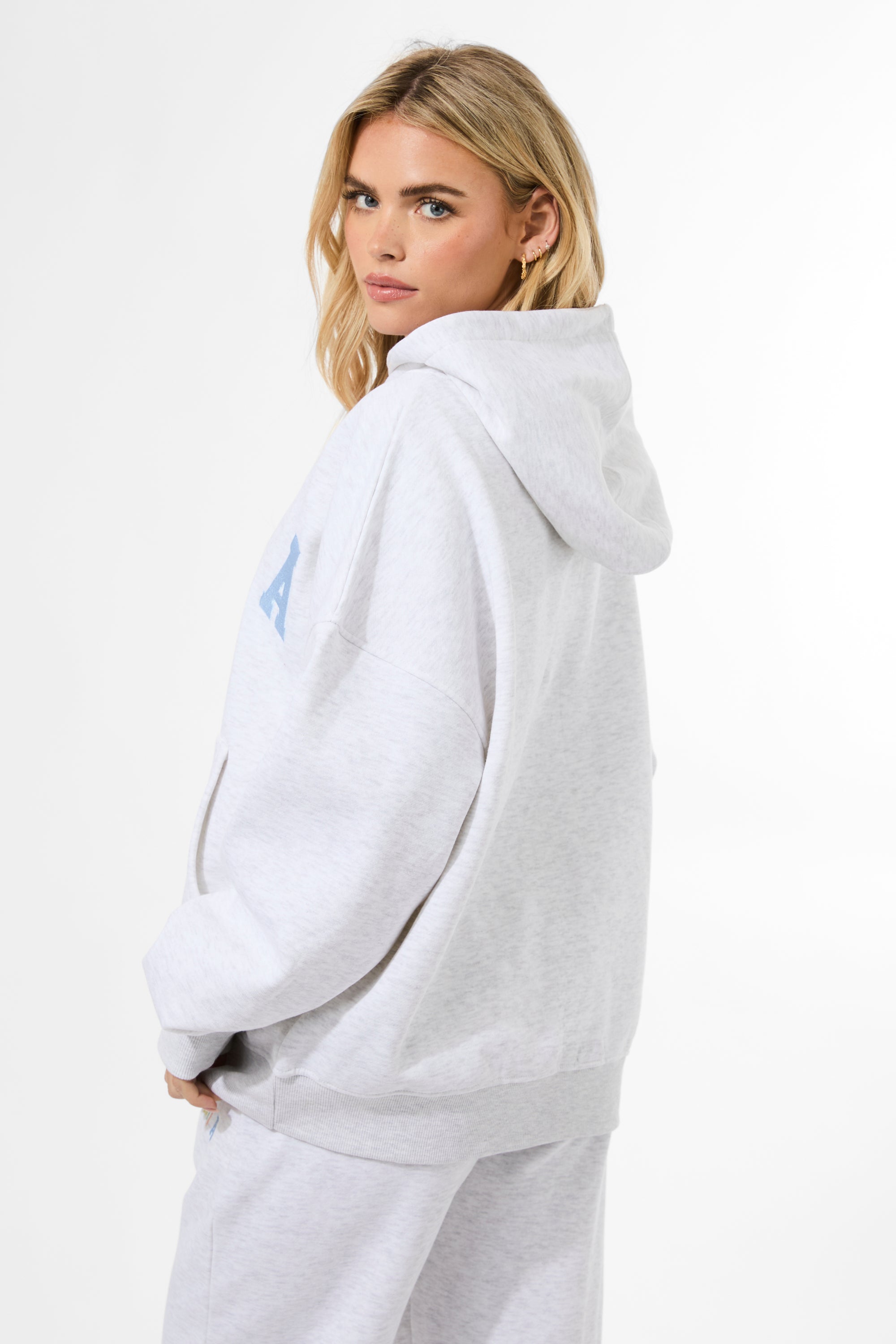 Kaiia Rainbow Logo Oversized Hoodie Light Grey Marl