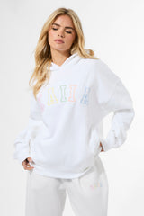 Kaiia Rainbow Logo Oversized Hoodie White