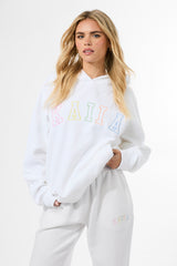 Kaiia Rainbow Logo Oversized Hoodie White