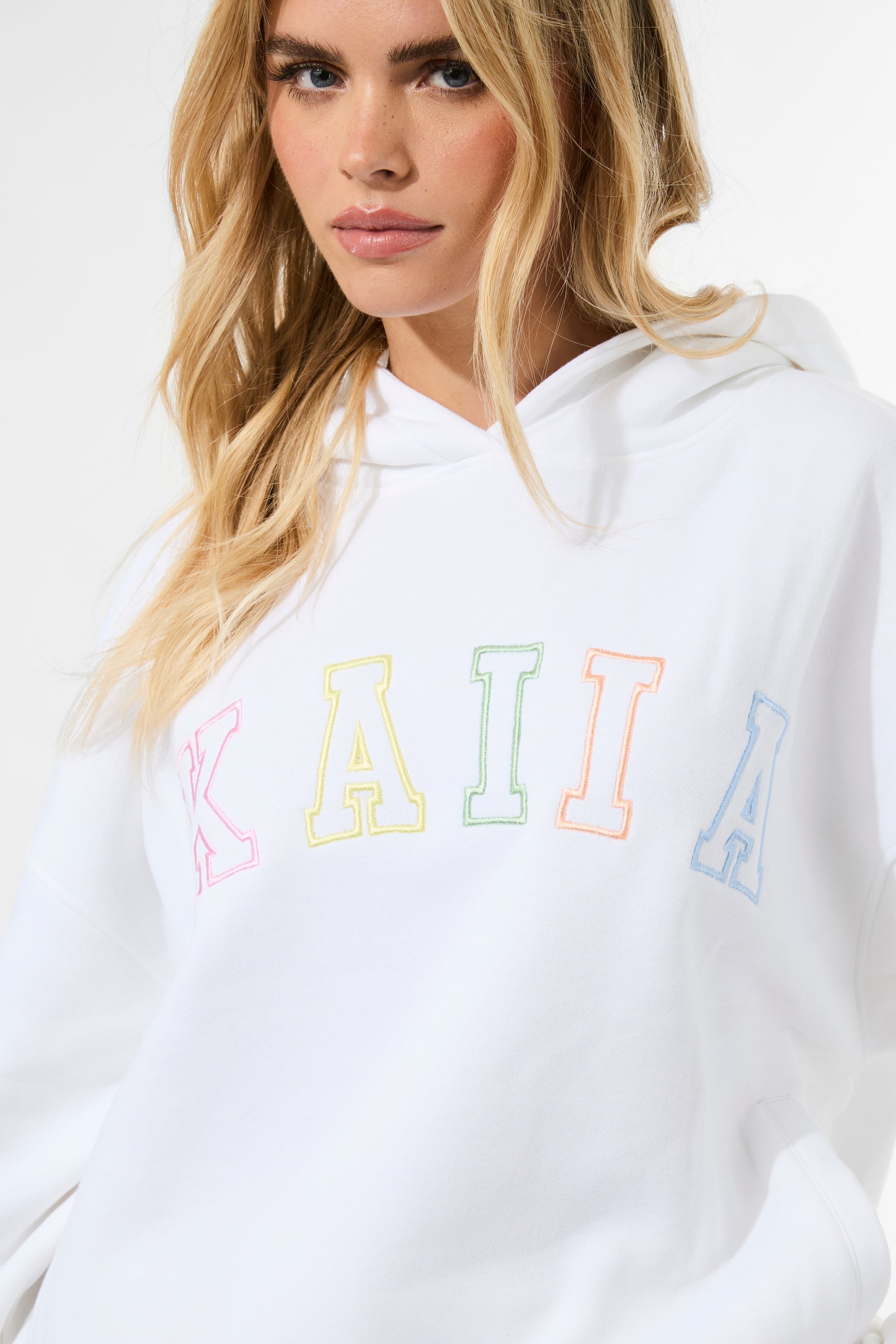 Kaiia Rainbow Logo Oversized Hoodie White