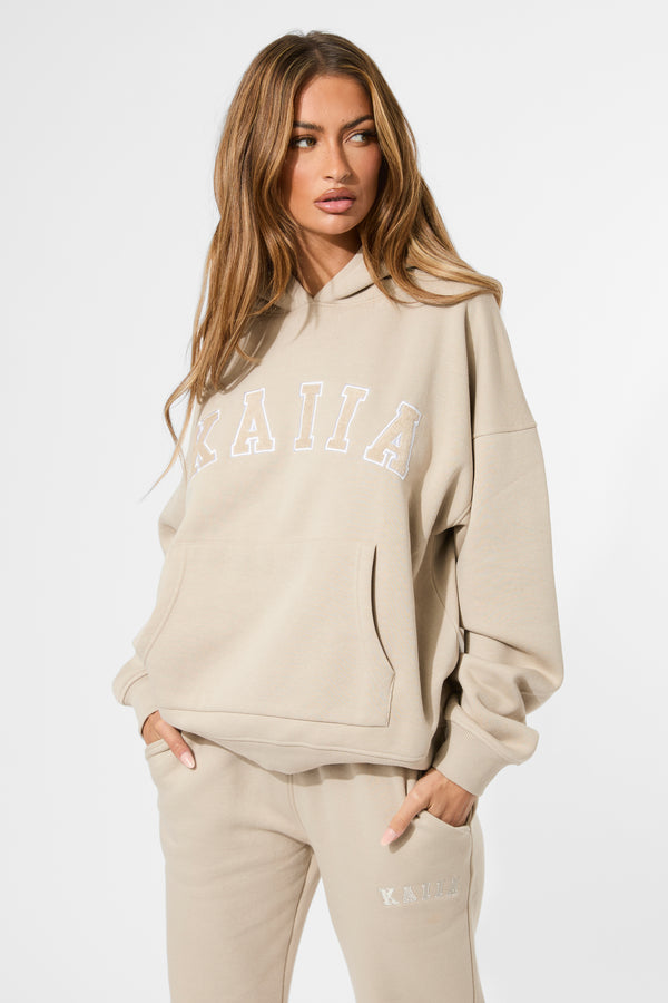 Kaiia Slogan Oversized Hoodie Stone