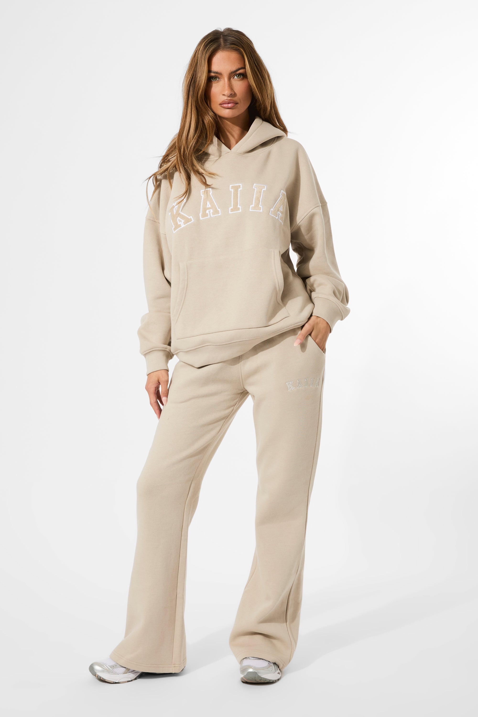 Kaiia Slogan Oversized Hoodie Stone