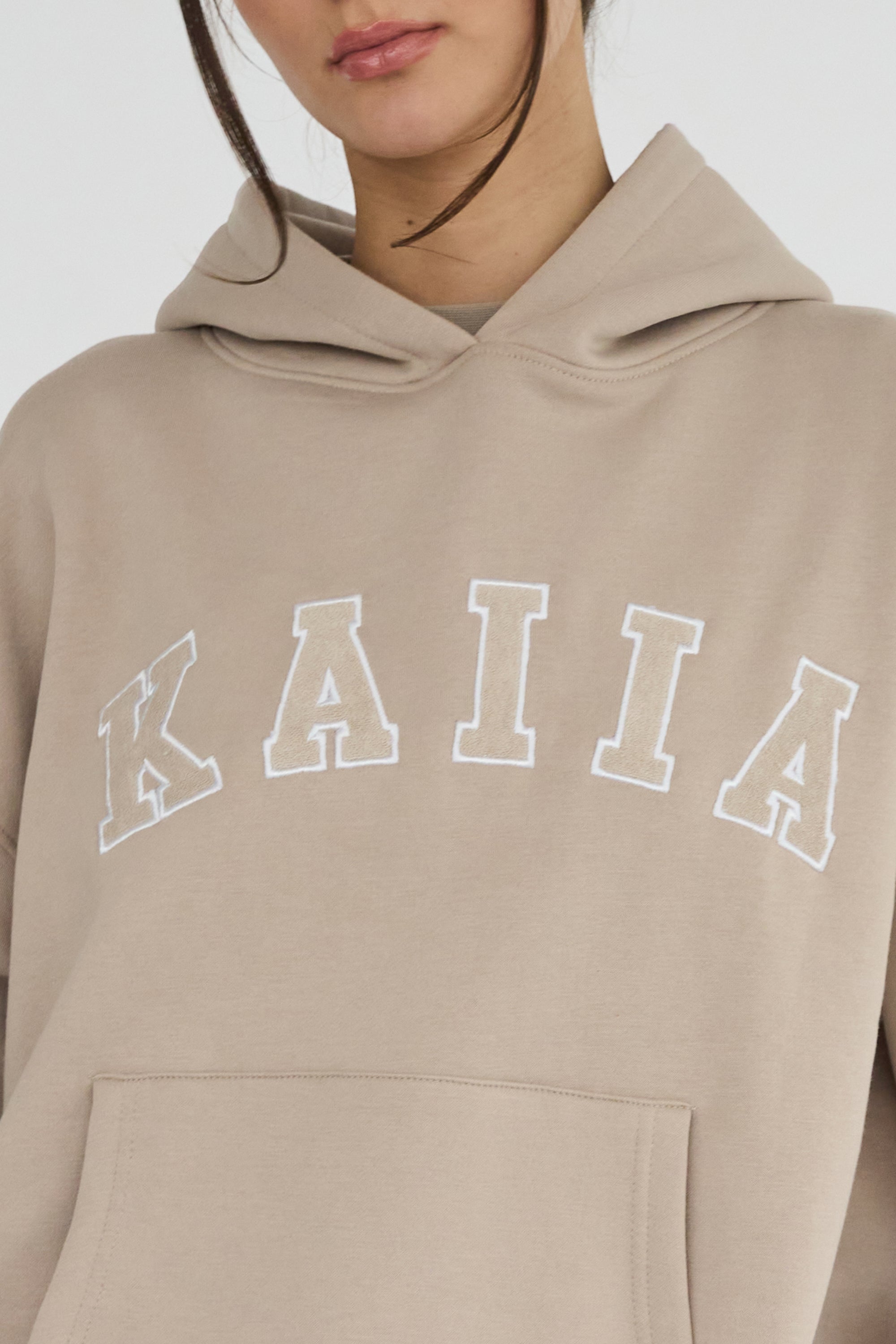 Kaiia Slogan Oversized Hoodie Stone