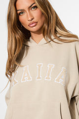 Kaiia Slogan Oversized Hoodie Stone