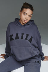 Kaiia Slogan Oversized Hoodie Dark Grey