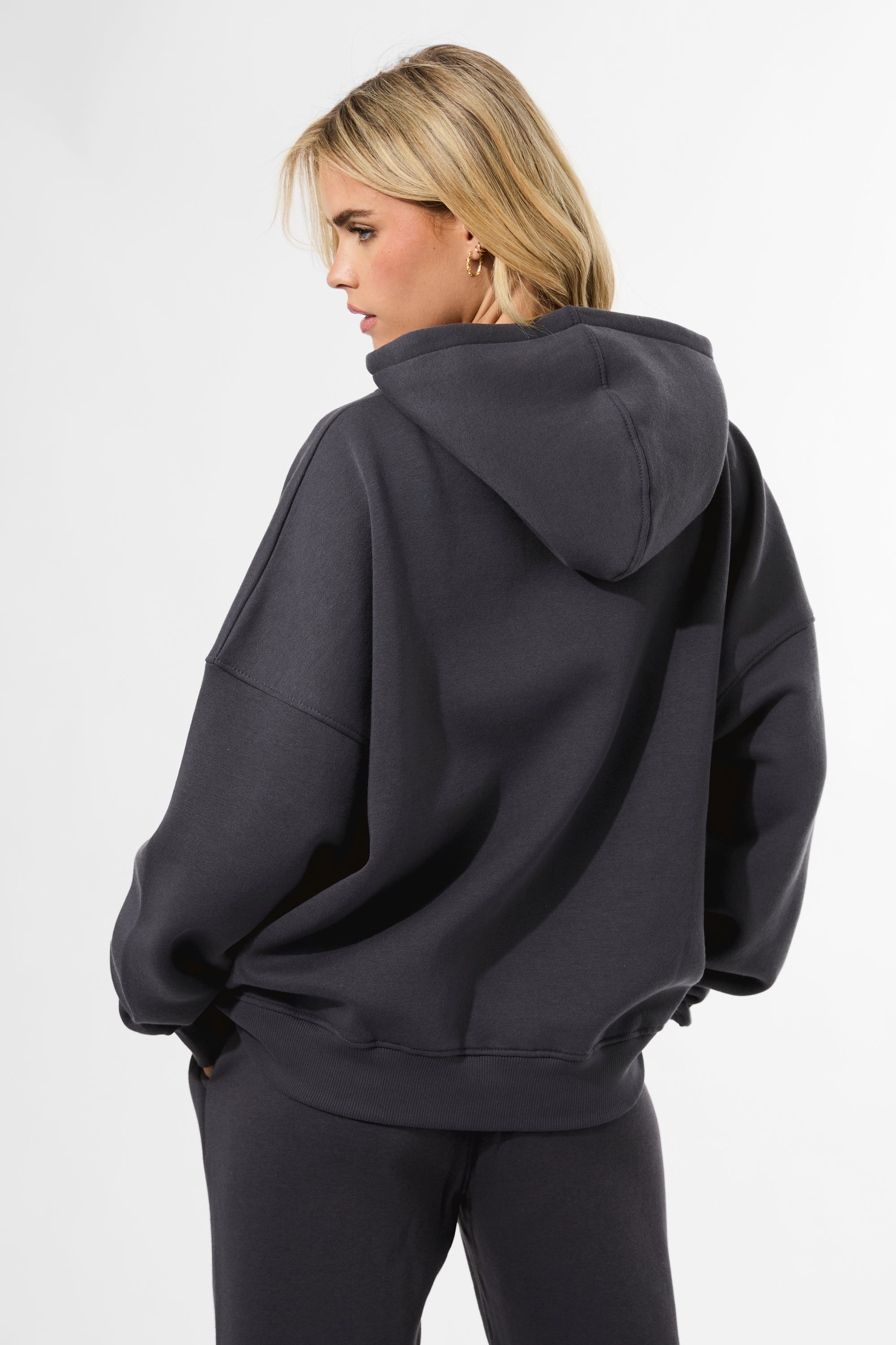 Kaiia Slogan Oversized Hoodie Dark Grey