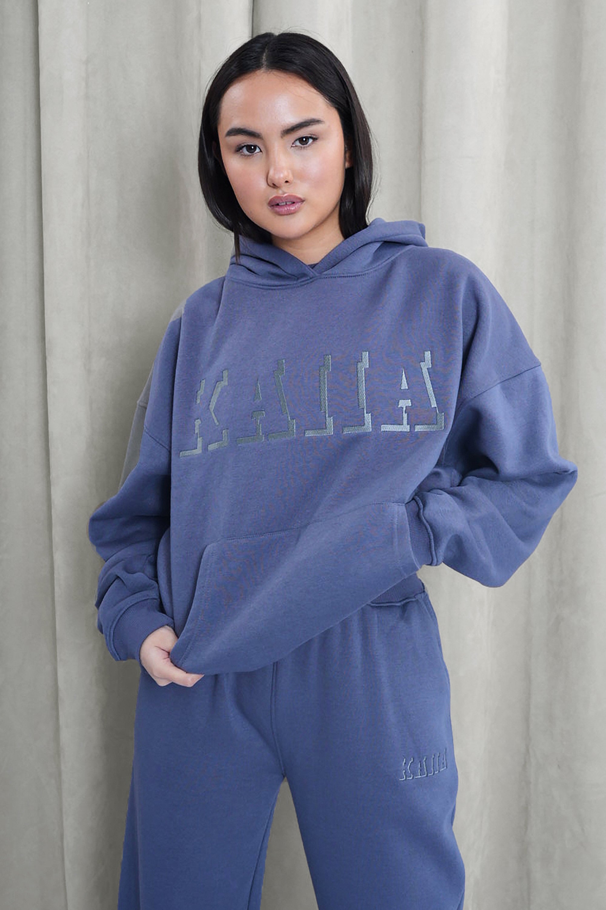 Kaiia Shadow Logo Oversized Hoodie Slate Blue