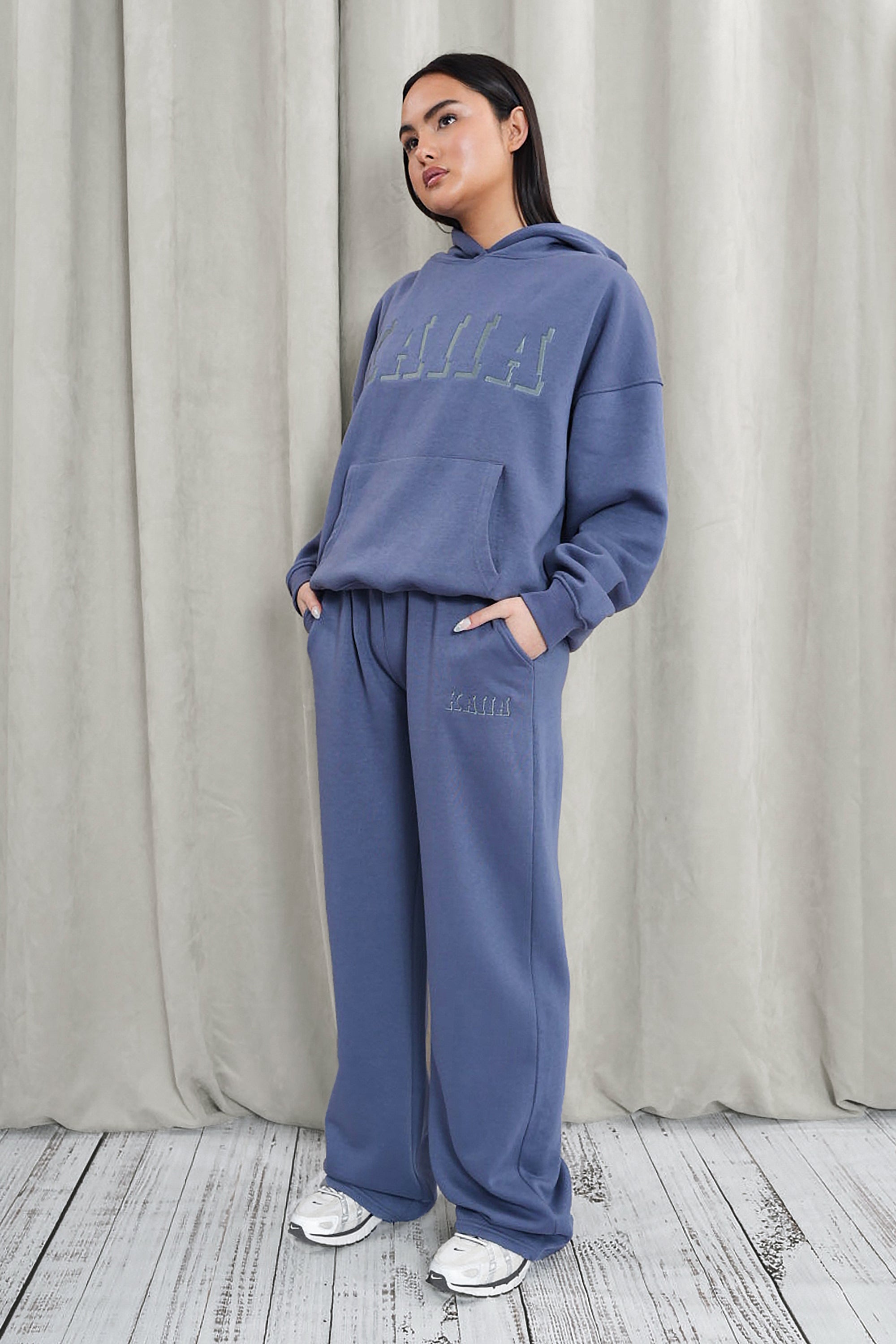 Kaiia Shadow Logo Oversized Hoodie Slate Blue