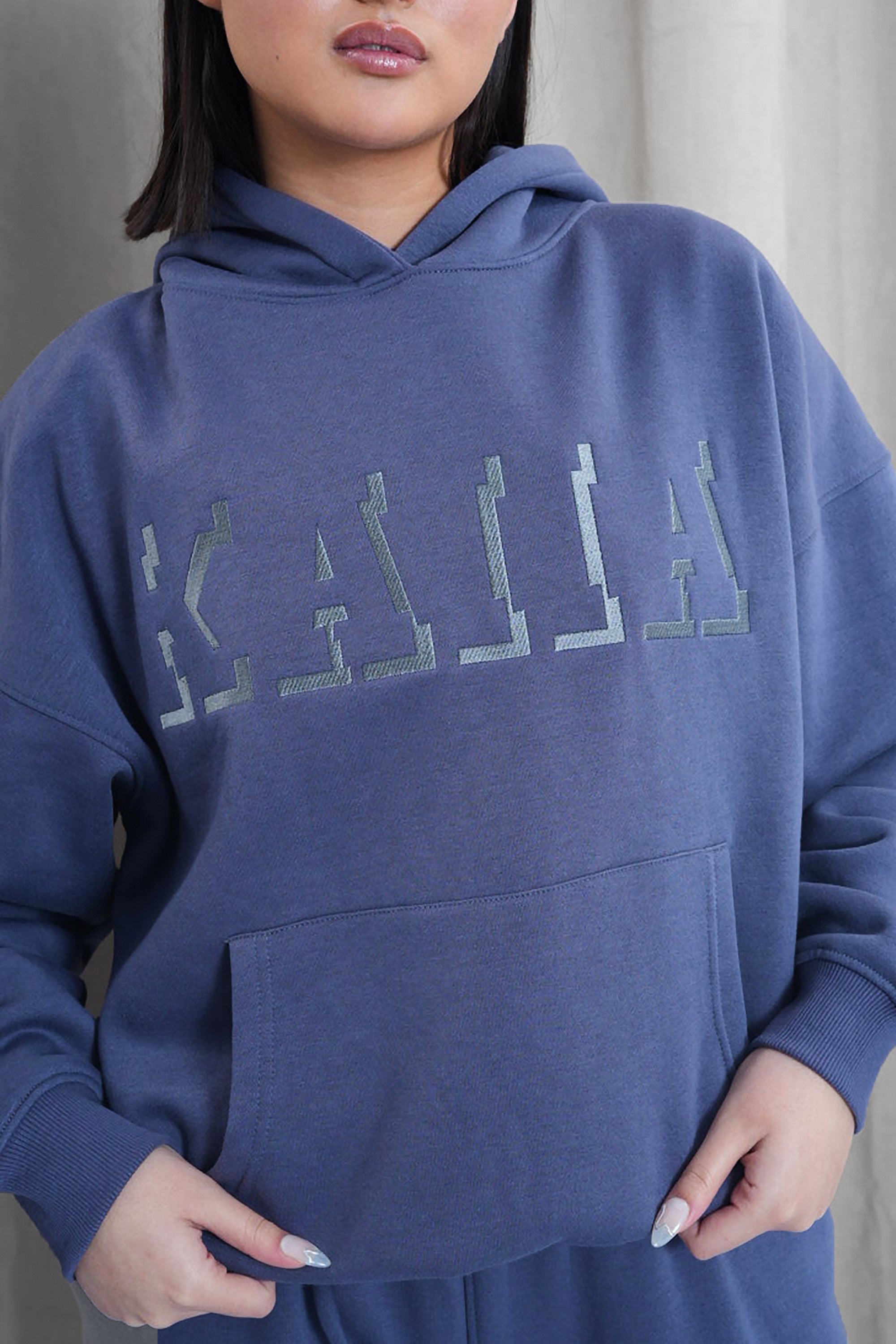 Kaiia Shadow Logo Oversized Hoodie Slate Blue