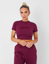 Kaiia Slogan Baby Tee Deep Burgundy