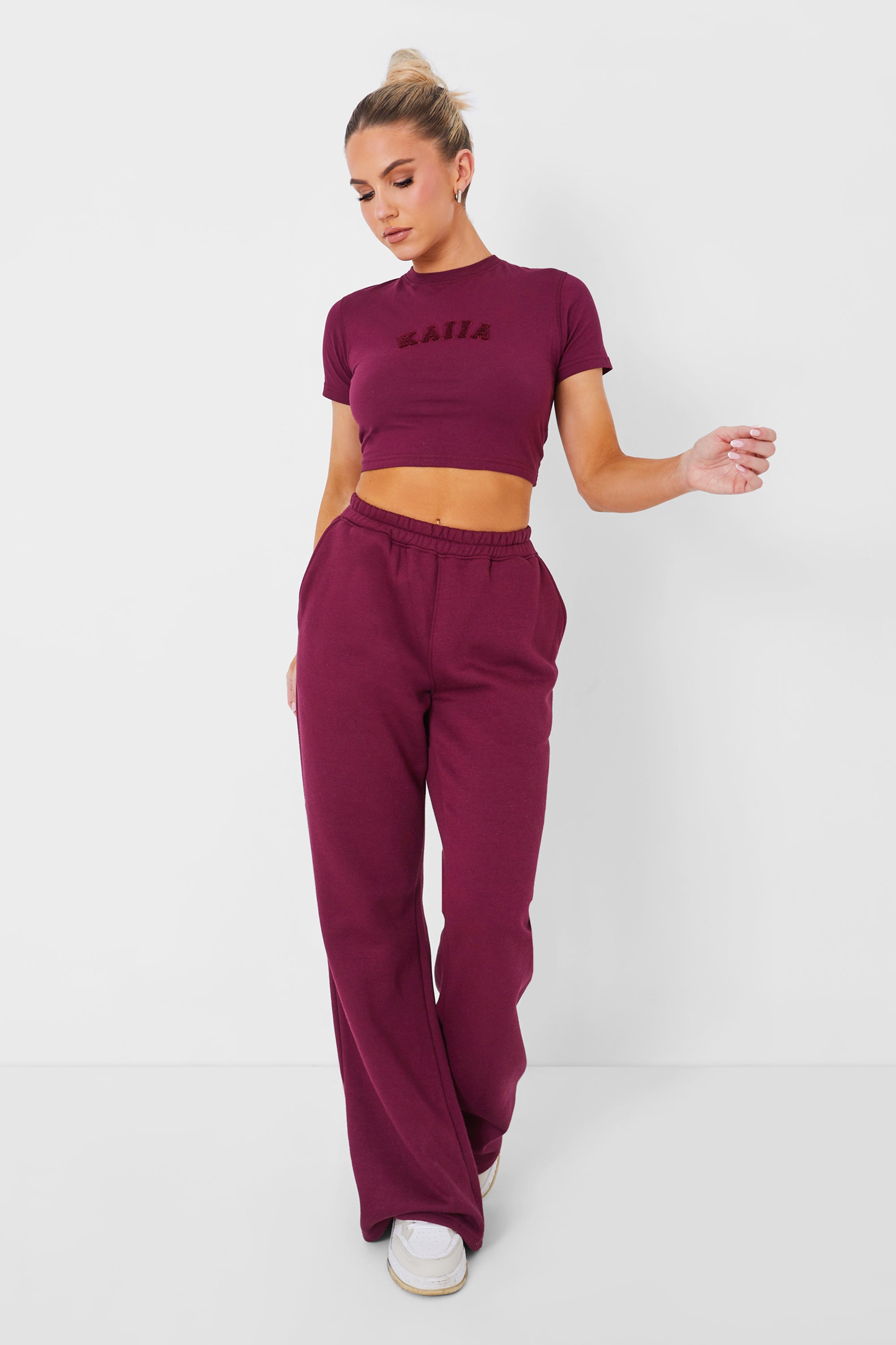 Wide Leg Sweat Pants Deep Burgundy