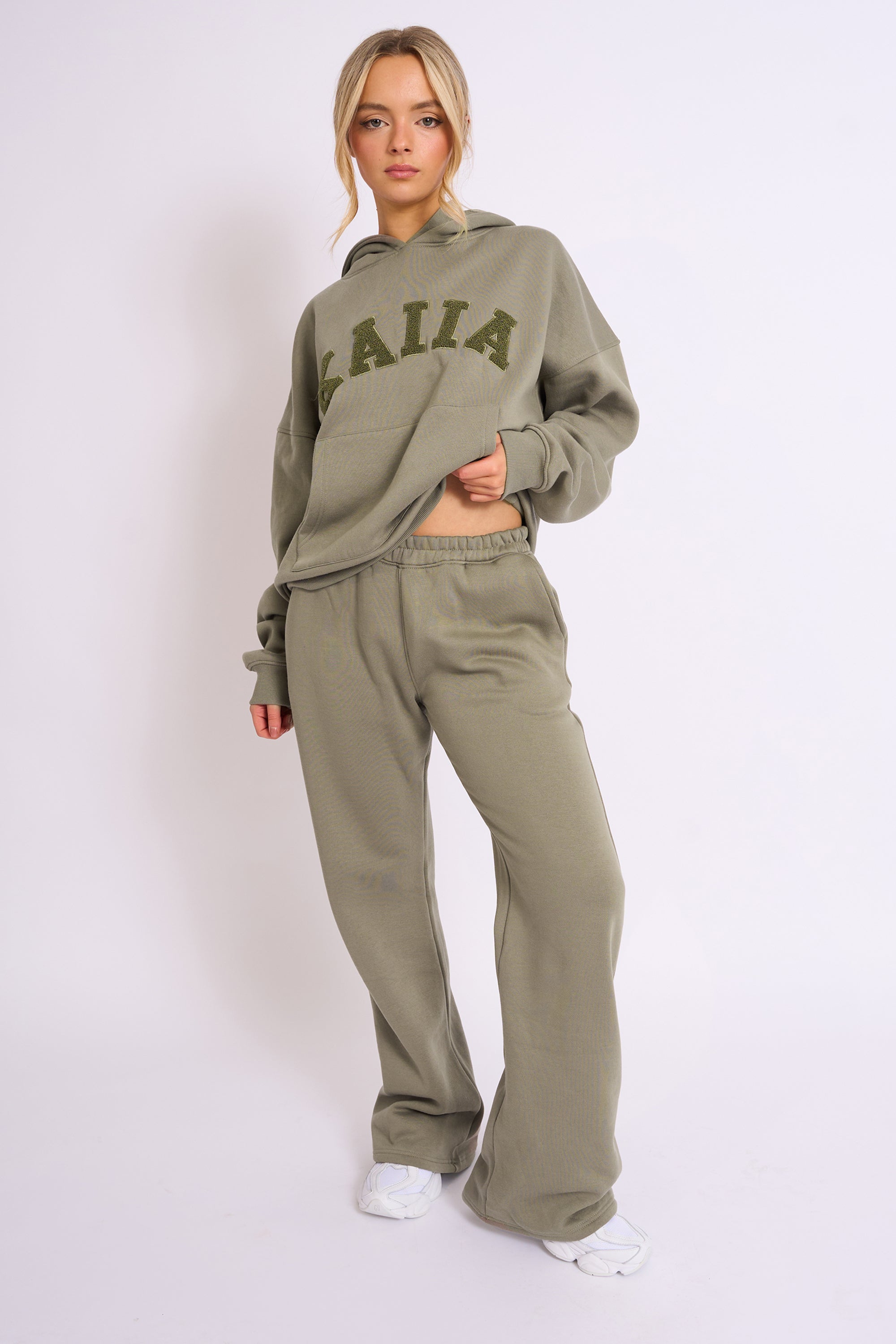 Kaiia Wide Leg Sweat Pants Khaki