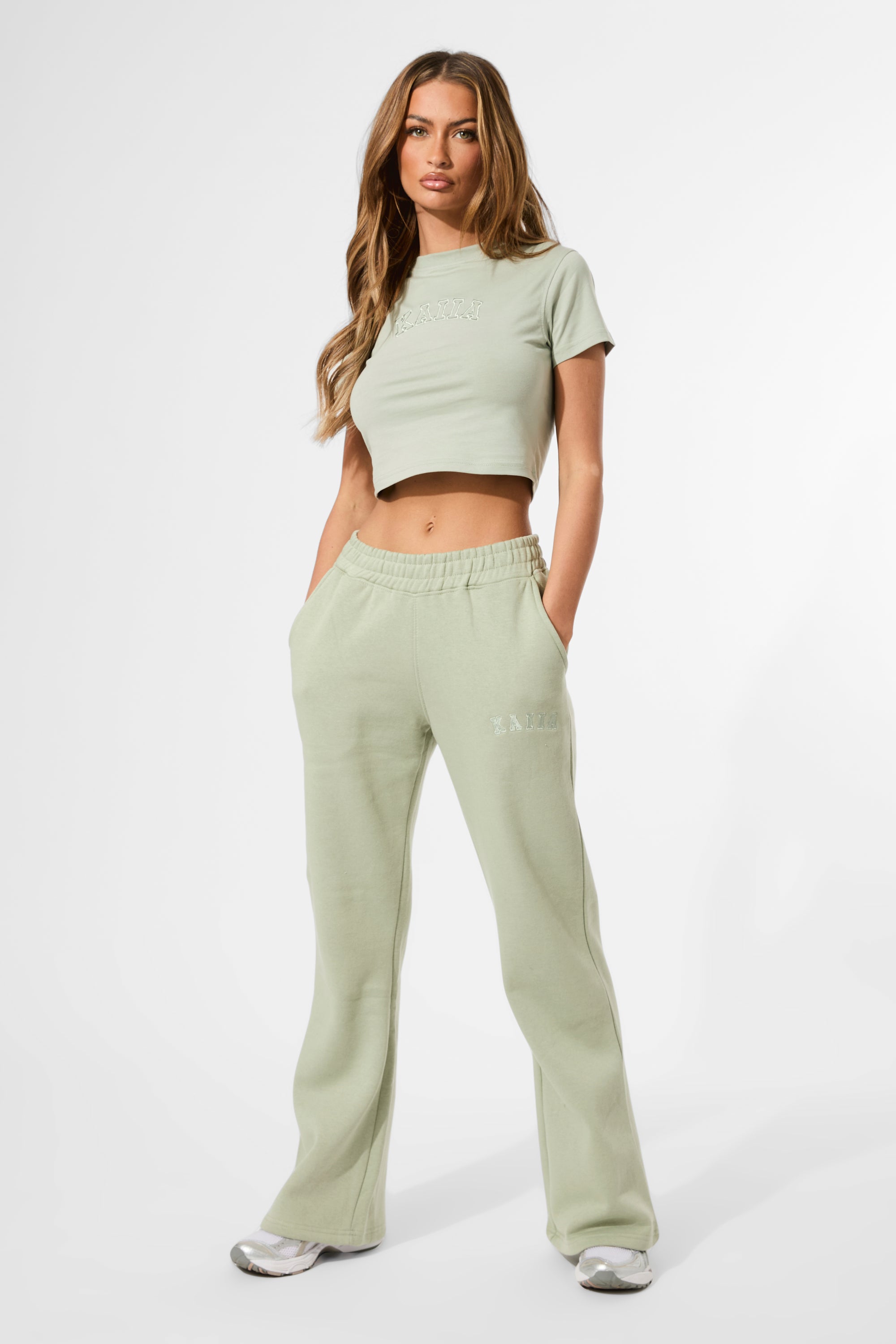 Kaiia Wide Leg Sweat Pants in Sage Green