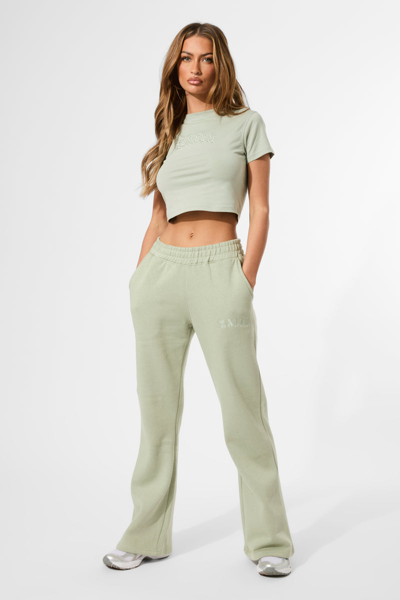 Kaiia Wide Leg Sweat Pants in Sage Green