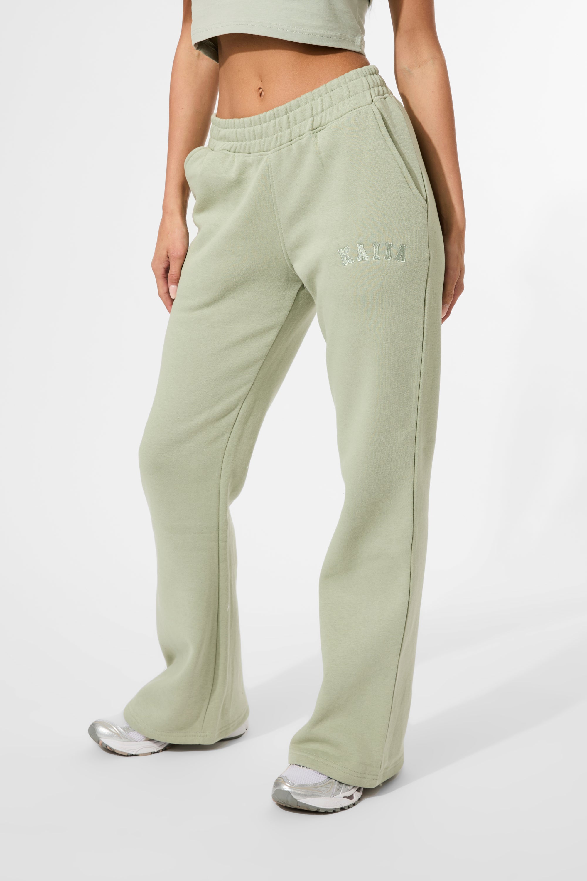 Kaiia Wide Leg Sweat Pants in Sage Green