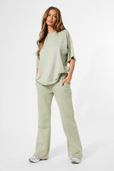 Kaiia Wide Leg Sweat Pants in Sage Green