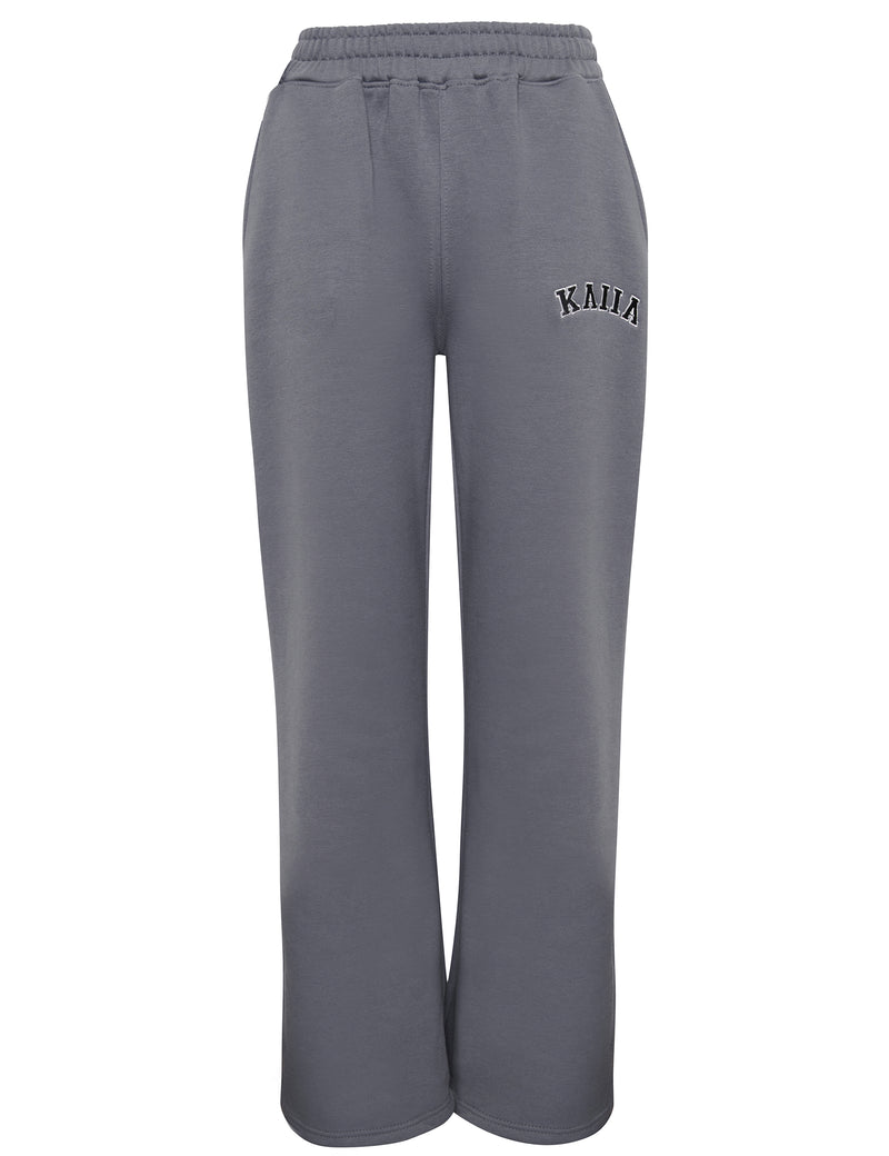 Kaiia Wide Leg Sweat Pants in Charcoal Grey