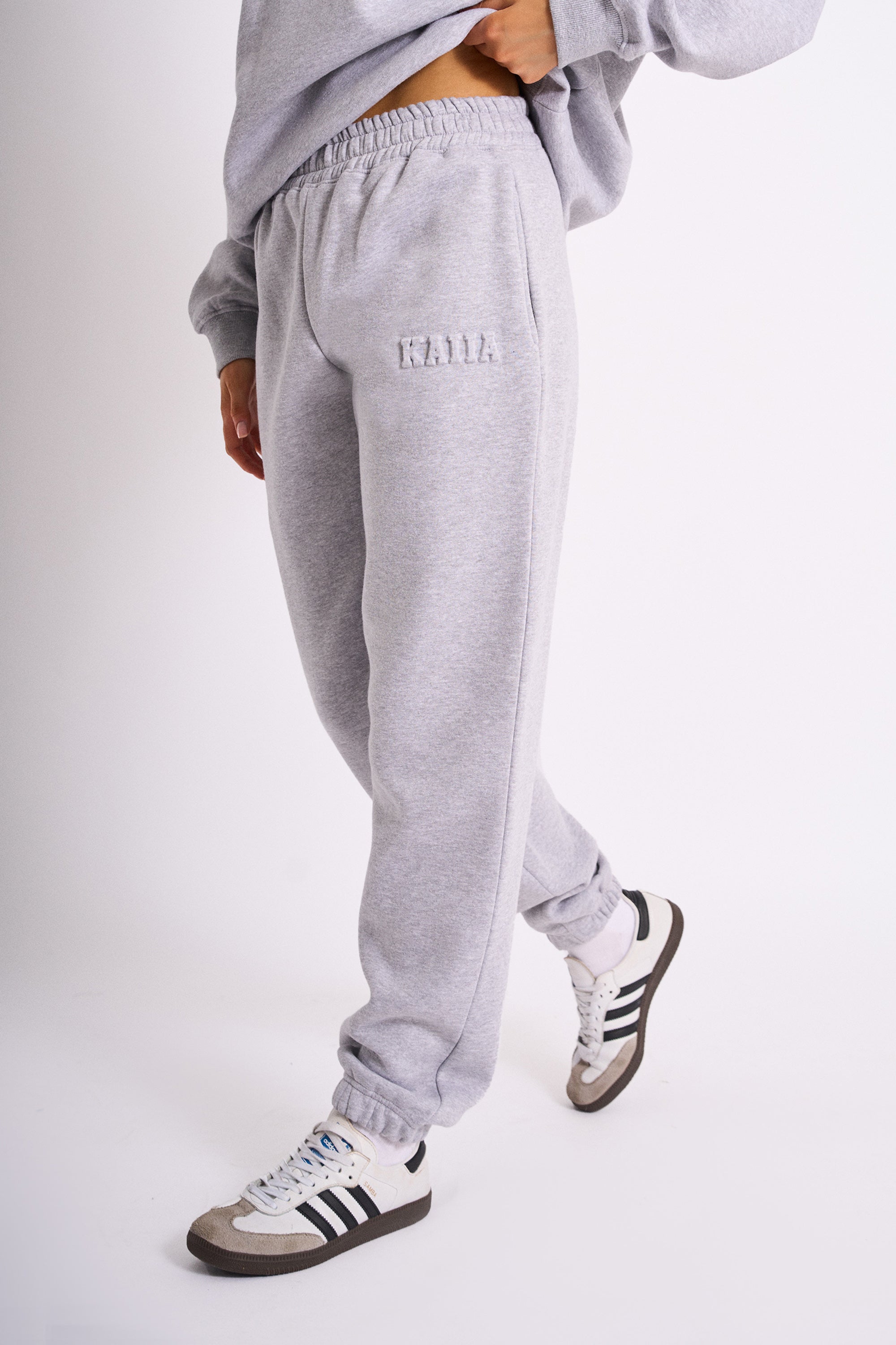 Kaiia Embossed Logo Cuffed Joggers Grey Marl Kaiia