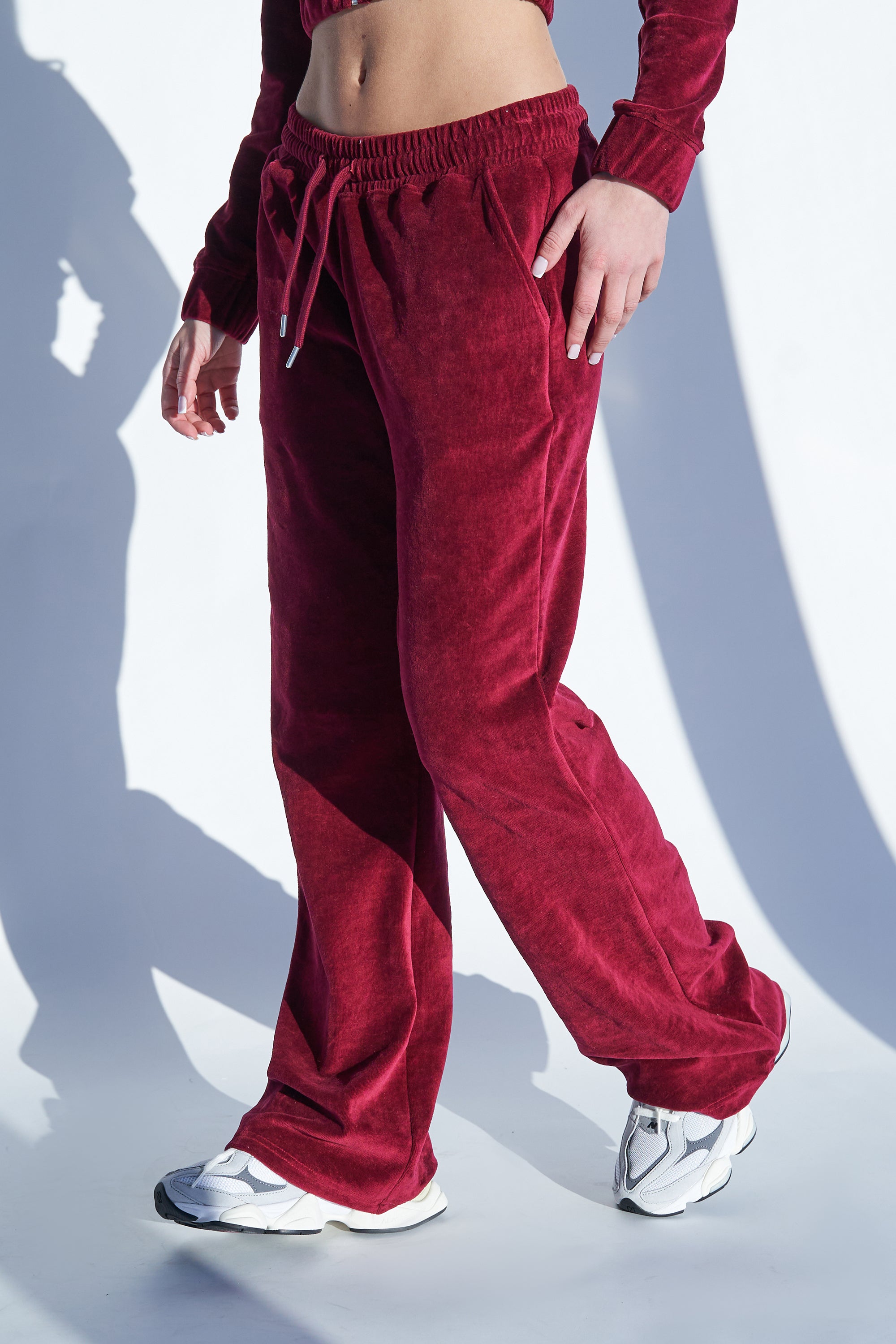 Velour Flared Joggers Cherry Red