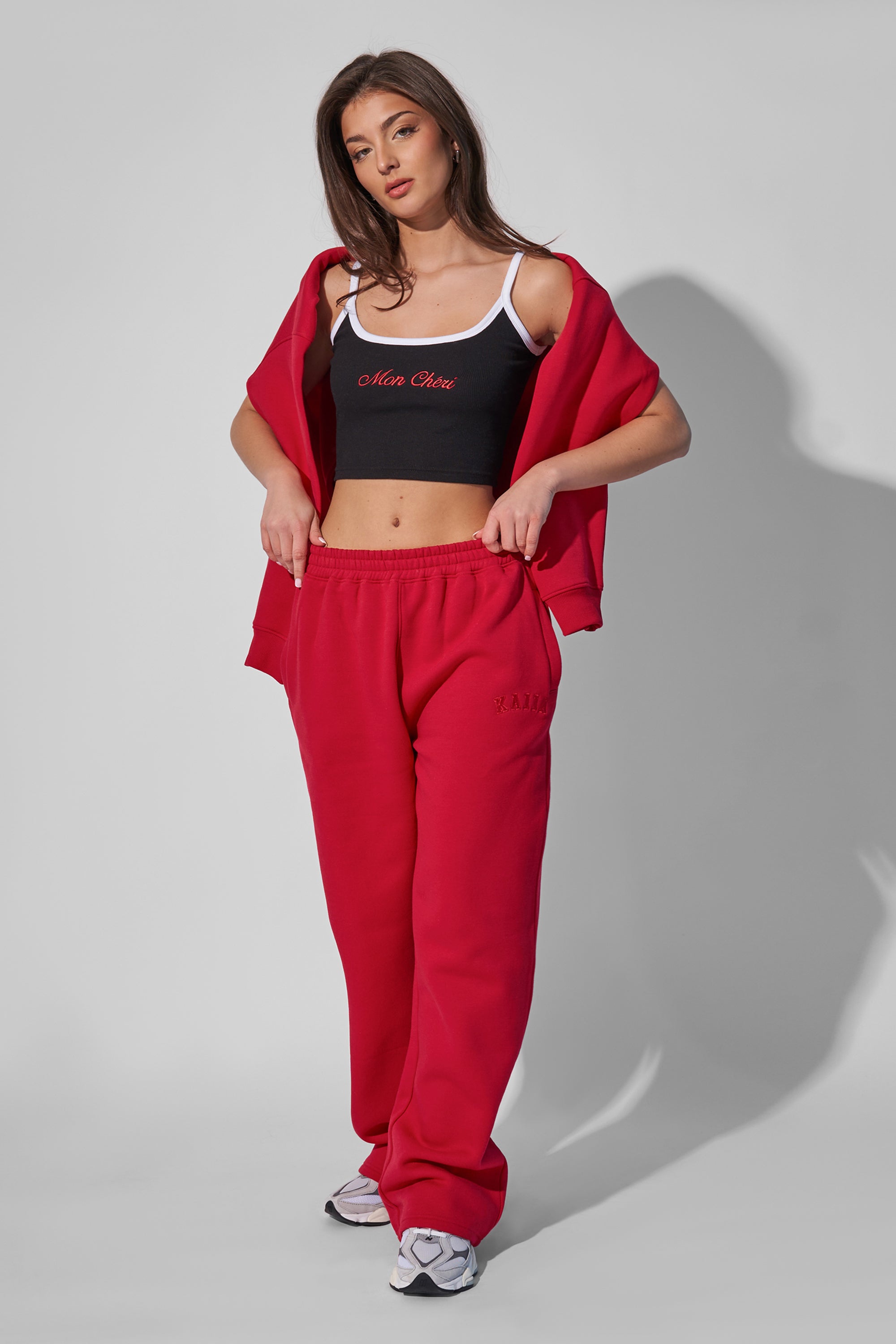 Kaiia Wide Leg Joggers Red