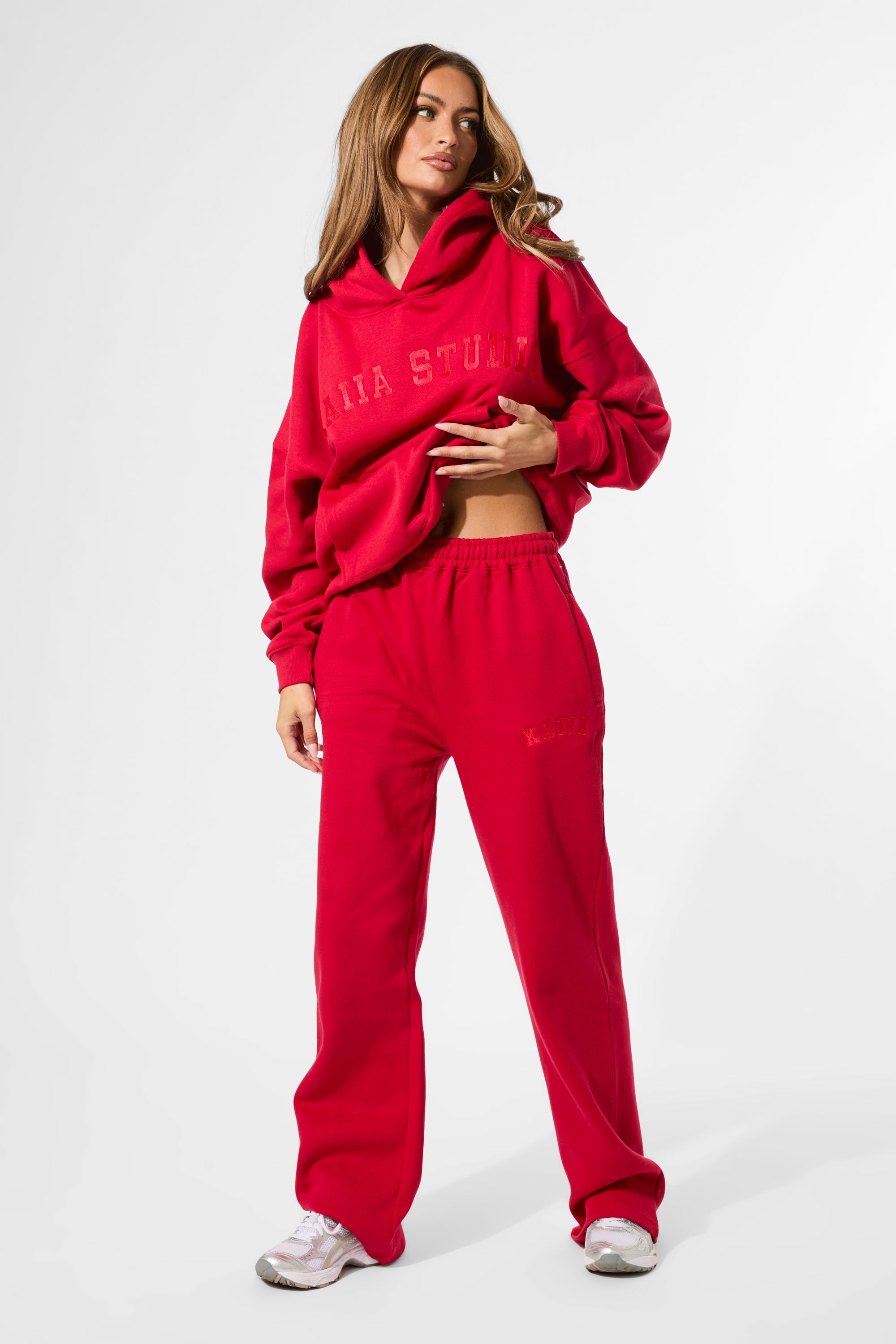 Kaiia Wide Leg Joggers Red