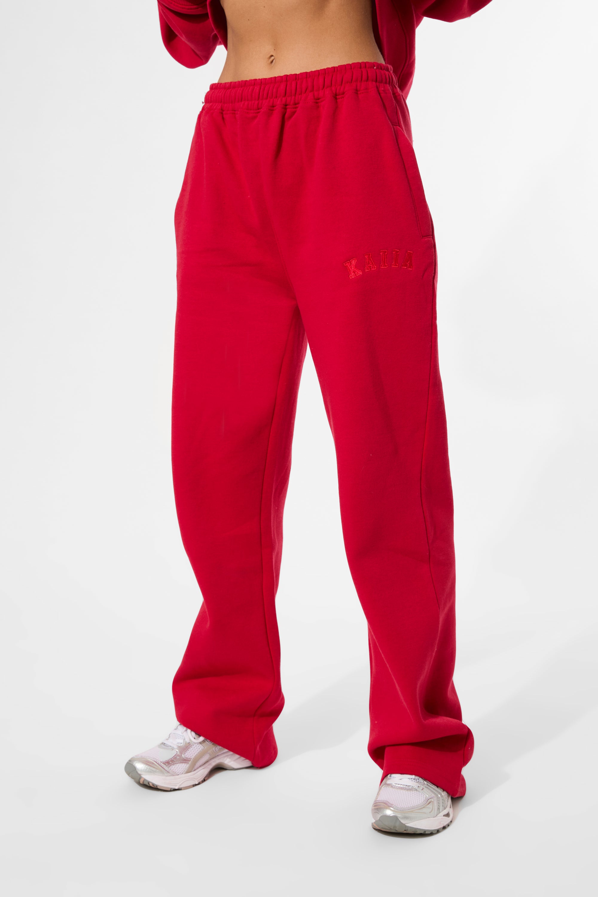 Kaiia Wide Leg Joggers Red